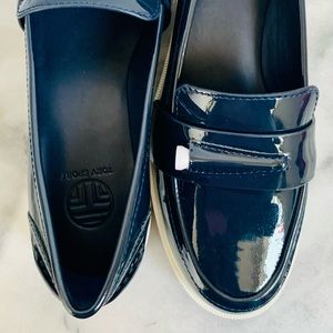Tory Burch Navy Blue Patent Leather Loafers